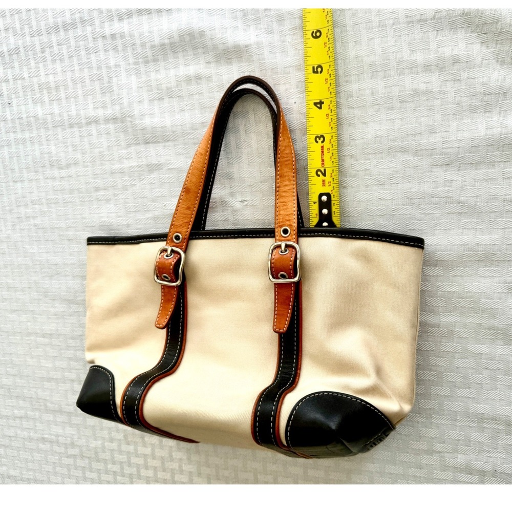 Coach Hampton Canvas Leather Trim Tote Bag Cream Black Tan 7741 Small Shoulder - Picture 16 of 16